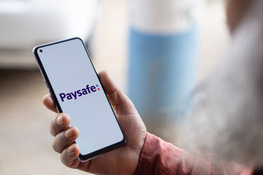 Dhaka, Bangladesh- 28 Sep 2024: Paysafe logo is displayed on smartphone.