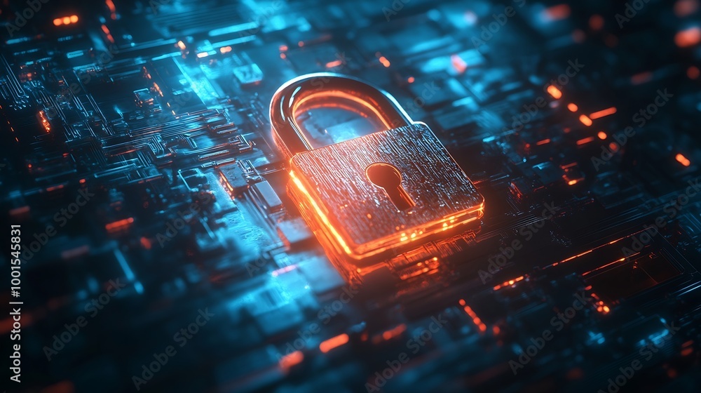 Aufkleber cybersecurity concept user privacy security and encryption secure internet access Future technology and cybernetics screen padlock vertical : Generative AI