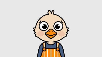 Cute Cartoon Bird Character with Big Eyes and Overalls