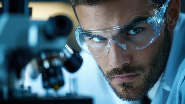 Researcher looking through a polarimeter, optical activity, stereochemistry analysis