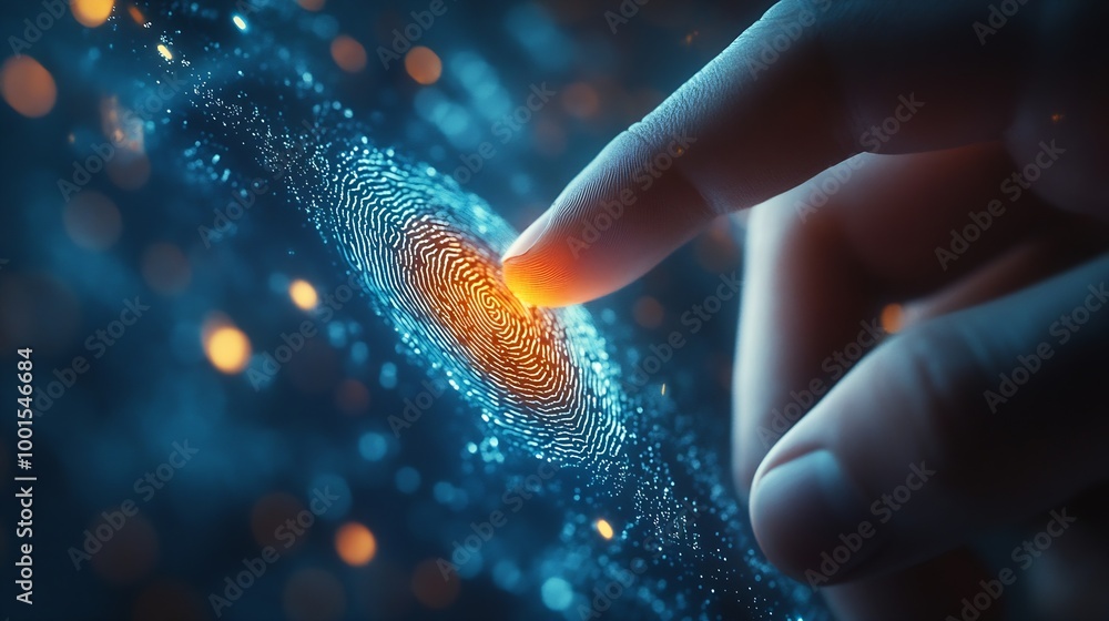 Aufkleber businessman scan fingerprint biometric identity and approval concept of the future of security and password control through fingerprints in an immersive technology future and cyberneti : Generative AI