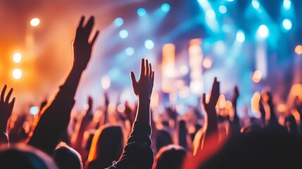 Crowd Cheering and Clapping at a Live Event in a Celebratory Atmosphere, Concert & Party
