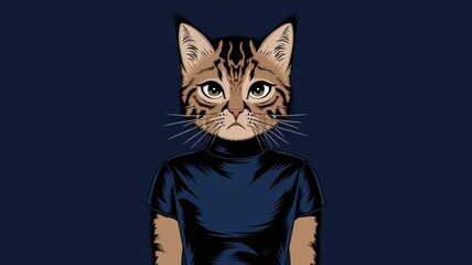 Cartoon Cat with Human Features on Dark Background