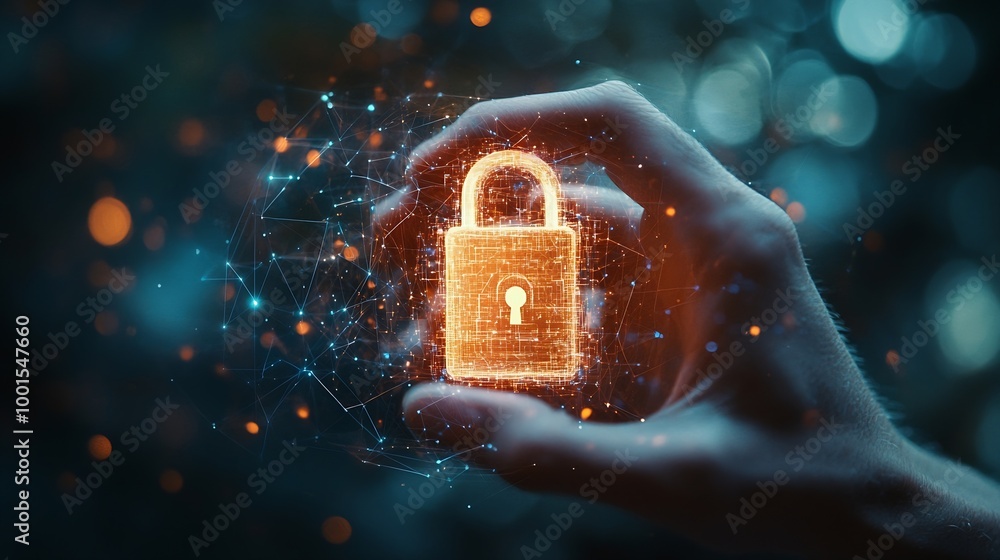 Aufkleber Cyber security and data protection Businessman using  digital device protecting business data on network connection Security encryption of padlock and cybernetics Smart solution from c : Generative AI