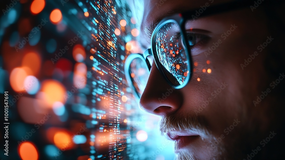 Poster Big data analytics with AI technology Data analyst analyzing and visualizing complex information network with artificial intelligence Machine learning algorithm for business analytics  : Generative AI