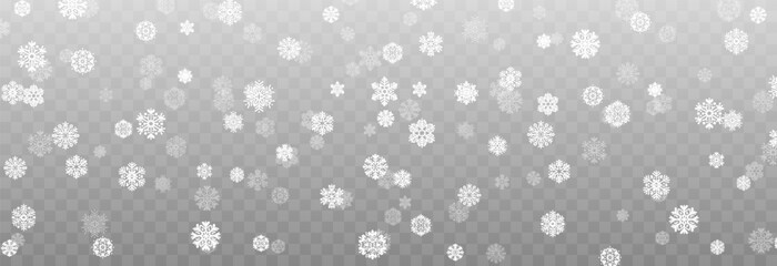 Vector snow png. Falling snowflakes on isolated transparent background. Snowflakes, snow storm, winter, snowfall png.