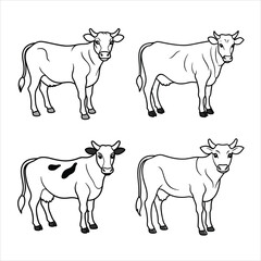 4 cow vector illustration line art