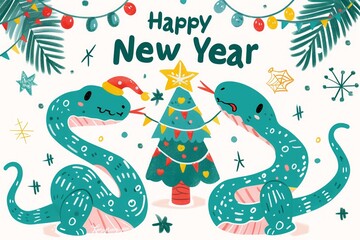 A colorful and artistic poster with a tree and a star in the center