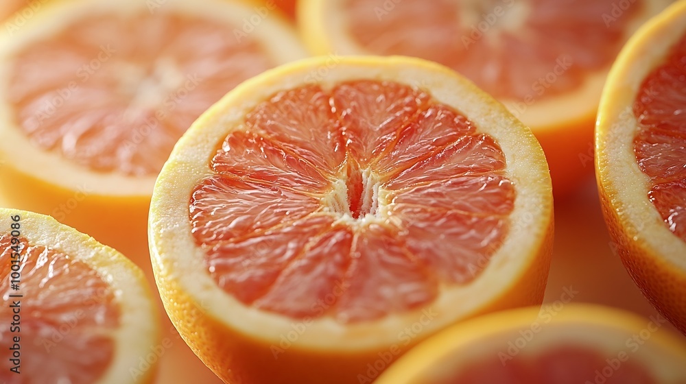 Poster Closeup of sliced ripe grapefruit macro creative background : Generative AI
