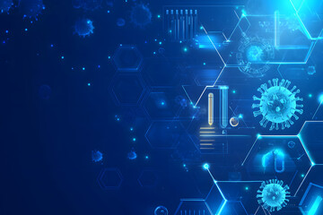 Obraz premium Digital Microscope Analyzing Virus Cells on a Futuristic Blue Background