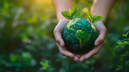Environment Earth Day In the hands holding green earth on Bokeh green Background Saving environment and environmentally sustainable Save Earth Concept of the Environment World Earth Da : Generative AI