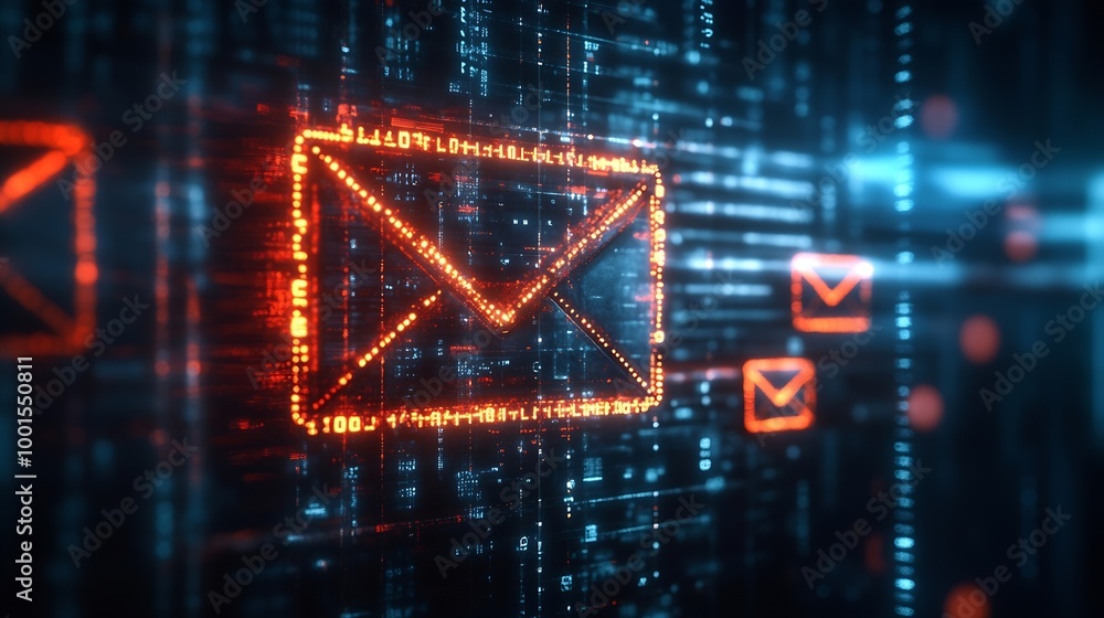 Aufkleber Email security concept Security protection Email from spam virus and phishing Email fraud Scam mail virus alert hacker Check email notification junk and trash mail and compromised info : Generative AI