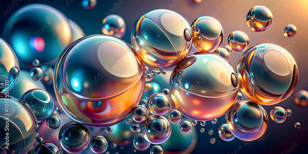 Aufkleber floating in the abstract: a mesmerizing abstract background of iridescent spheres suspended in a gra