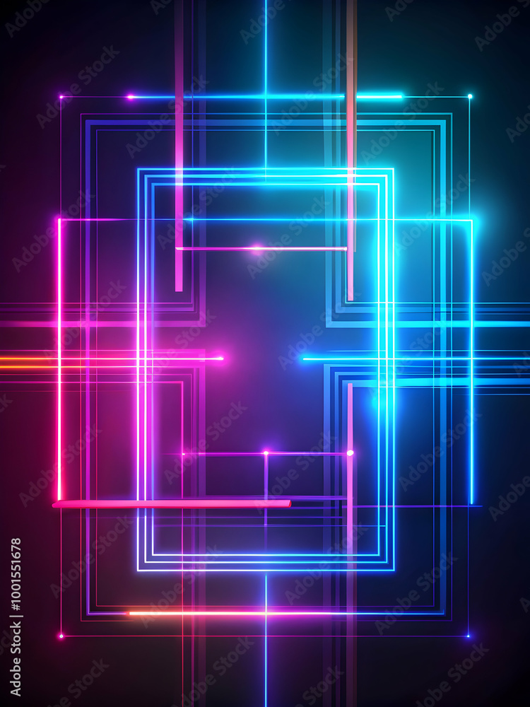 Poster neon grid: a mesmerizing abstract design featuring vibrant neon lines forming a grid pattern against