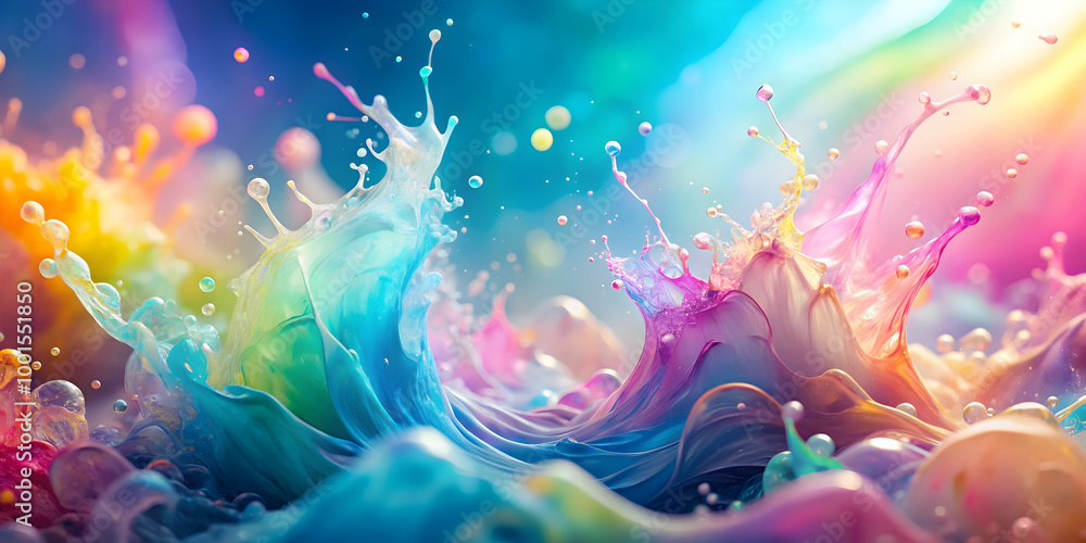 Poster rainbow splash: vibrant colors explode in a dynamic, artistic splash of paint. a mesmerizing display
