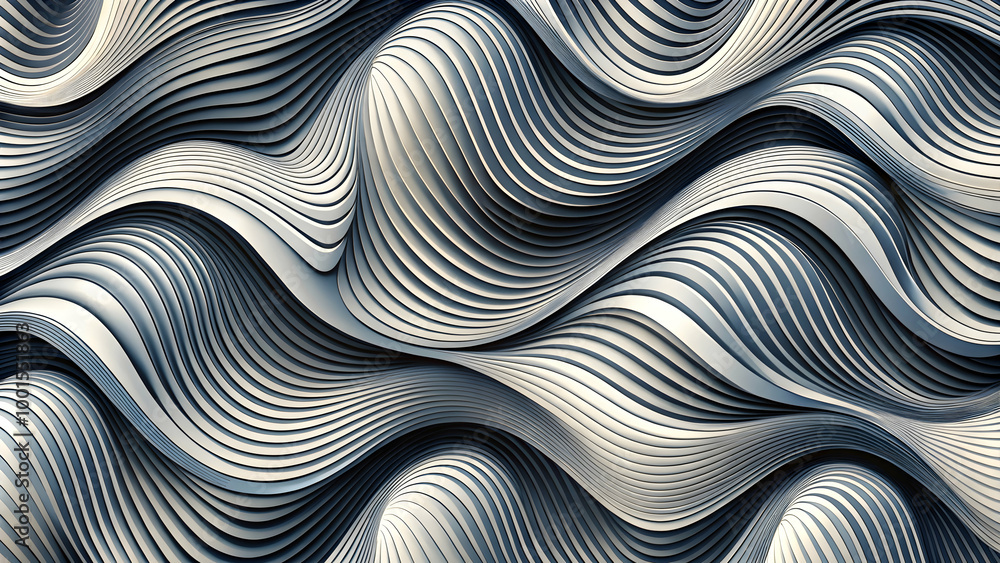 Poster abstract silver waves: a mesmerizing abstract pattern of silver waves, creating an illusion of depth