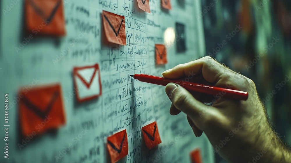 Poster Hand sketching Email Concept with red marker on transparent wipe board : Generative AI