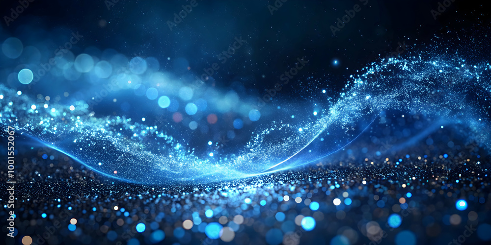 Poster celestial blue wave: abstract digital art showcasing a mesmerizing wave of blue light particles, spa