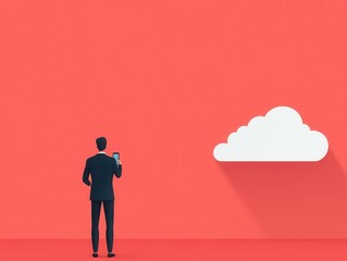 Fototapeta premium Developer deploying app on cloud, digital infrastructure, flat design illustration