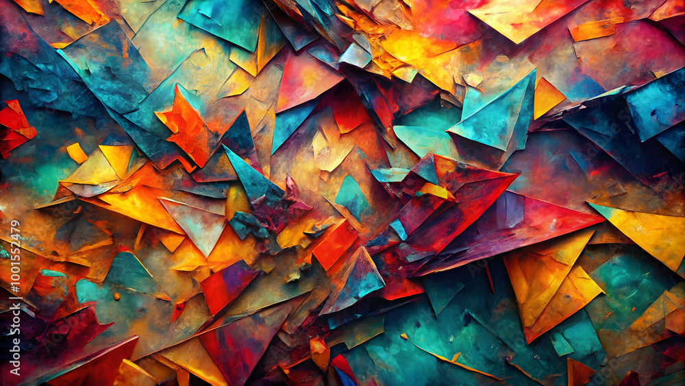 Aufkleber abstract triangles in vibrant hues: a mesmerizing abstract artwork, featuring a captivating array of