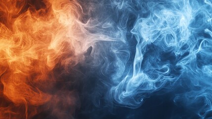 Fototapeta premium Abstract orange and blue smoke on black background.