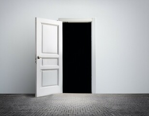 Open door in white wall.