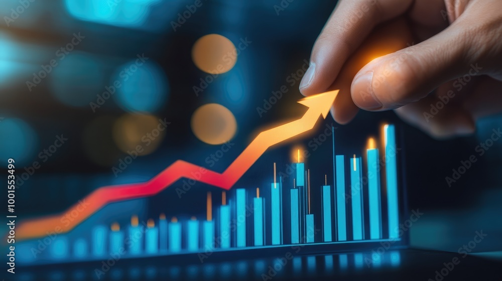 Poster dynamic business image featuring a hand adjusting an upward arrow on a growth chart --ar 16:9 --v 6.