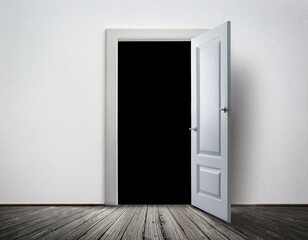 Open door in white wall.