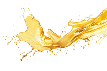 Fluid gold paint splash capturing light and texture isolated on transparent background