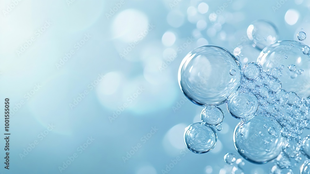 Poster oil bubbles close up a circles of water macro abstract light blue background : generative ai