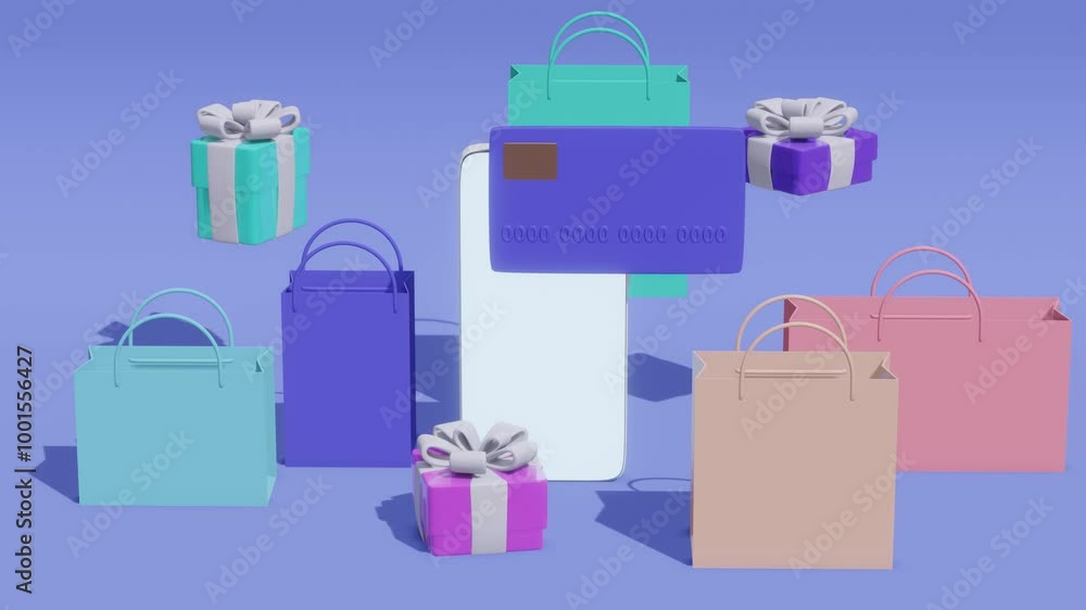Poster online shopping concept with gift boxes. minimal modern seamless motion design. abstract loop animat