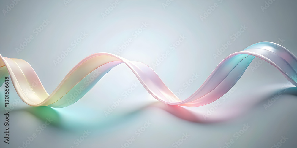 Poster pastel swirl: abstract iridescent ribbon, flowing in a gentle spiral. dreamy, soft colors create a c