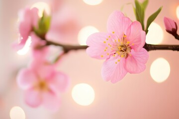Naklejka premium Blossoming pink cherry flowers bokeh background