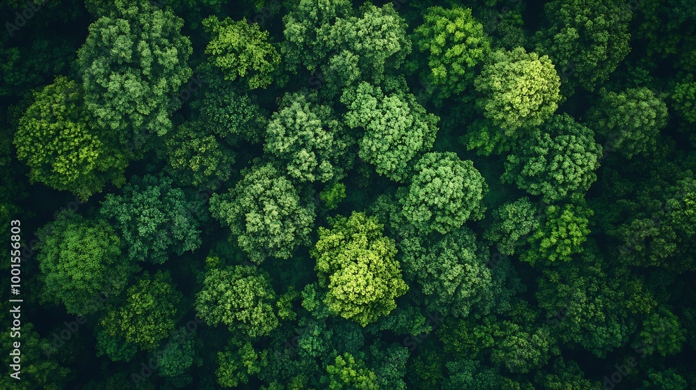 Poster Aerial top view forest tree Rainforest ecosystem and healthy environment concept and background Texture of green tree forest view from above : Generative AI