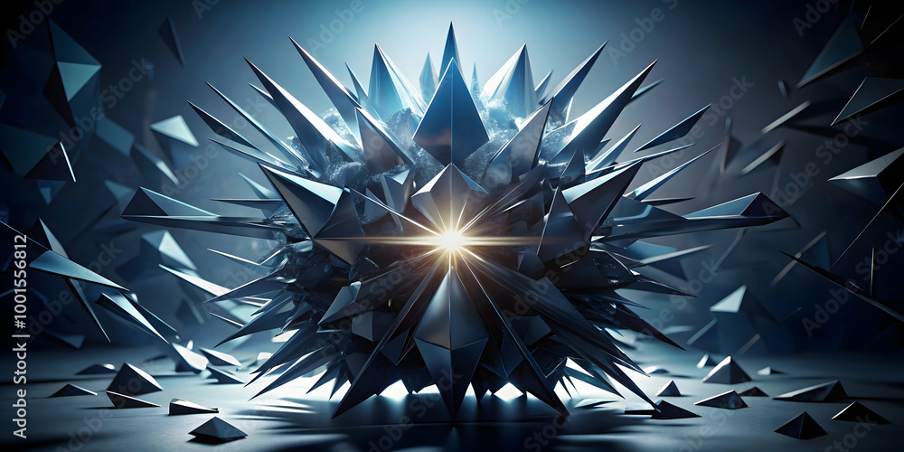 Poster crystalline core: a mesmerizing abstract 3d rendering of a crystalline structure, bathed in a radian