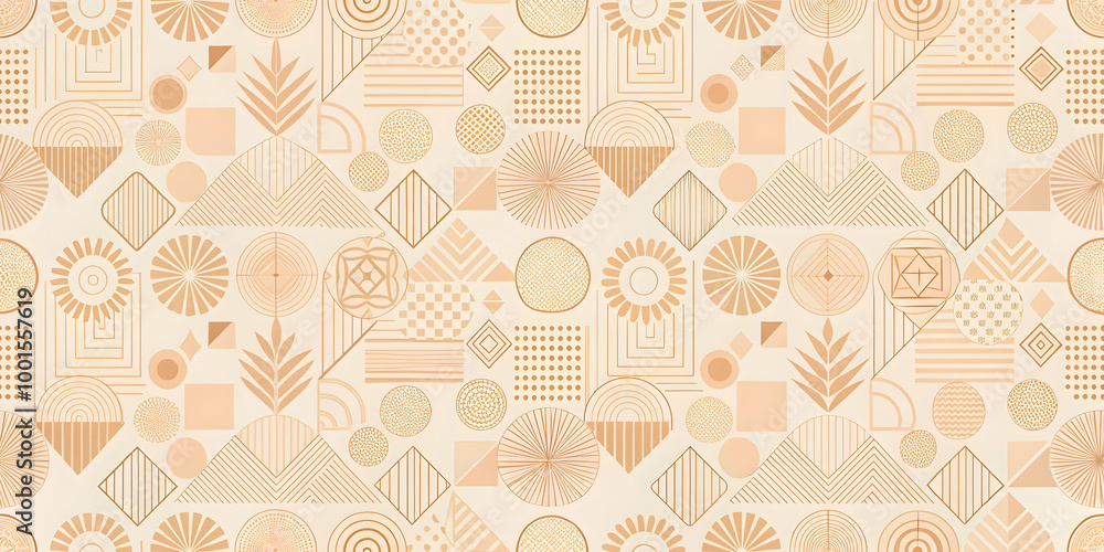 Poster abstract geometric pattern in earthy tones: a seamless pattern of geometric shapes and textures in w