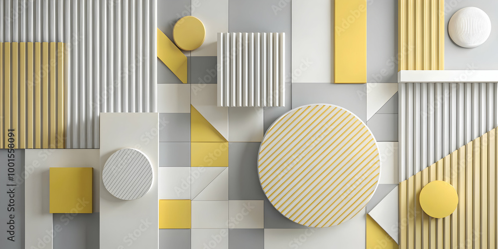 Canvas Prints Abstract Geometric Composition: Yellow and Gray 3D Shapes 