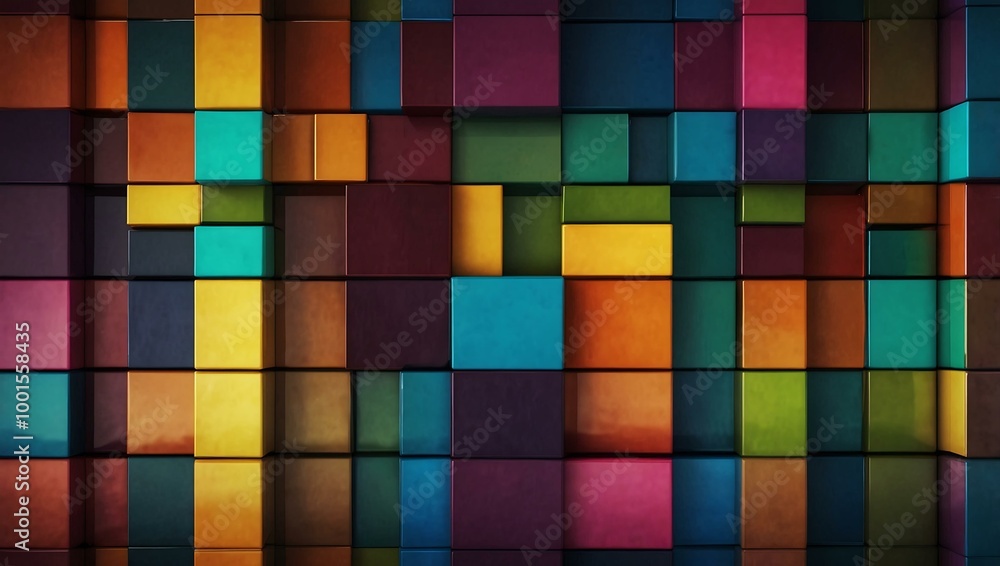 Poster colorful squares with reflections for an abstract background design.