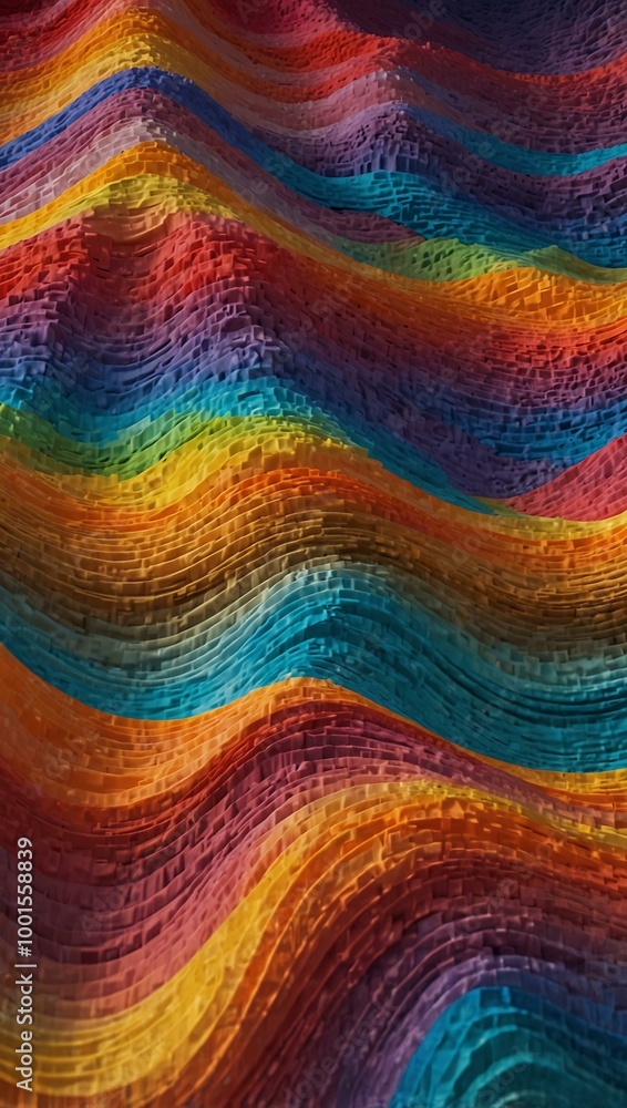 Poster Colorful wave patterns representing sound in a digital landscape.