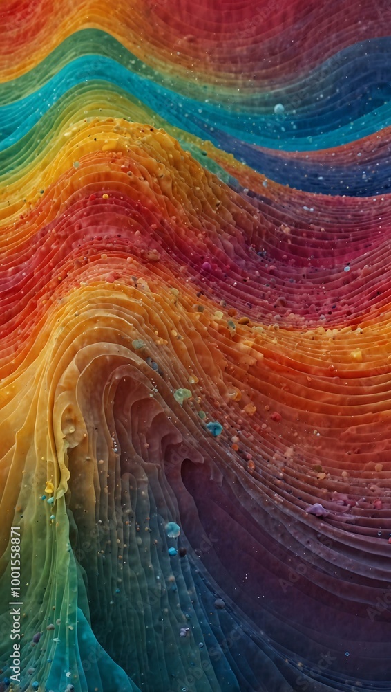 Poster colorful wave patterns representing sound in a digital landscape.