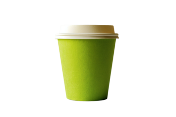 Plant-based green biodegradable cup isolated on transparent background