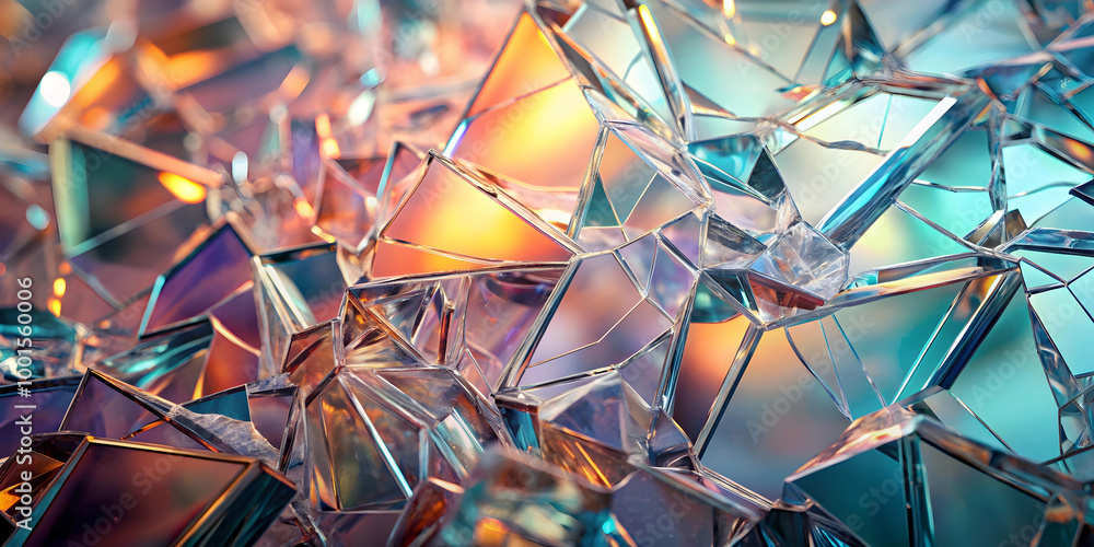 Poster shattered prism: iridescent shards of glass create an abstract explosion of color and light, a mesme