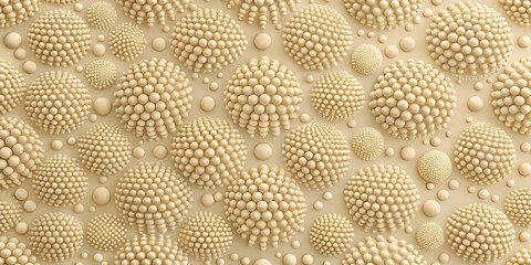 Abstract Beige Sphere Pattern: A mesmerizing visual with a pattern of beige spheres with small bumps, creating a textured and aesthetically pleasing background. The spheres are evenly distributed.