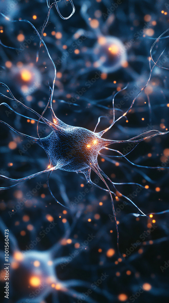 Aufkleber 3d illustration depicting neuron transmitting electrical signals in the brain
