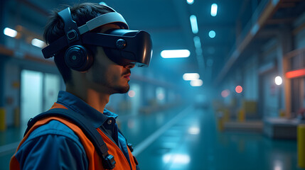Employee undergoing safety training with virtual reality headset