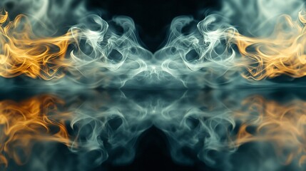 Fototapeta premium Abstract smoke and reflection with golden hues.