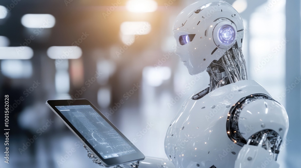 Poster ai robot using tablet