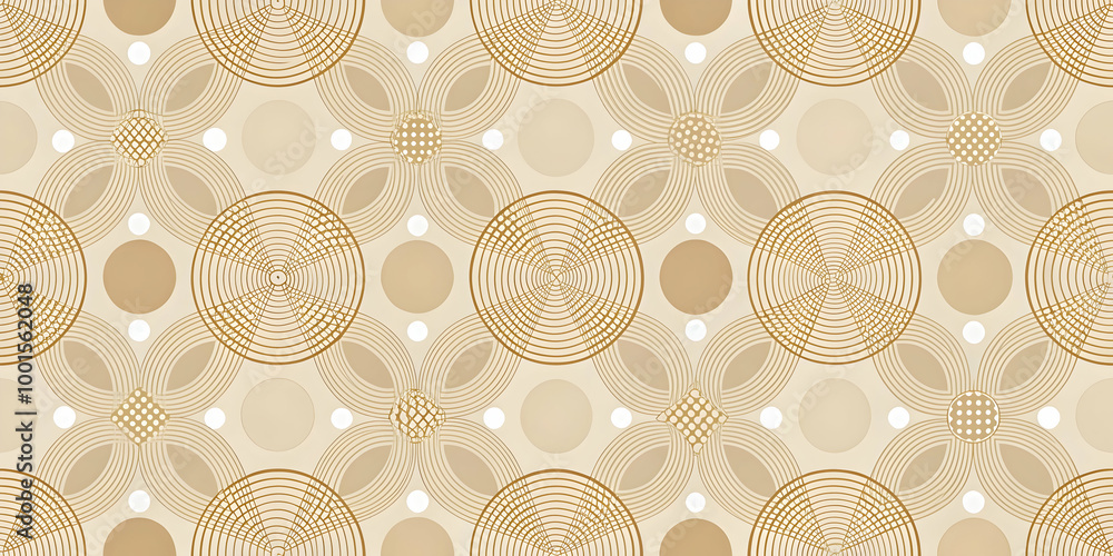 Poster beige geometric pattern: a seamless, repeating pattern with intricate beige and white geometric shap