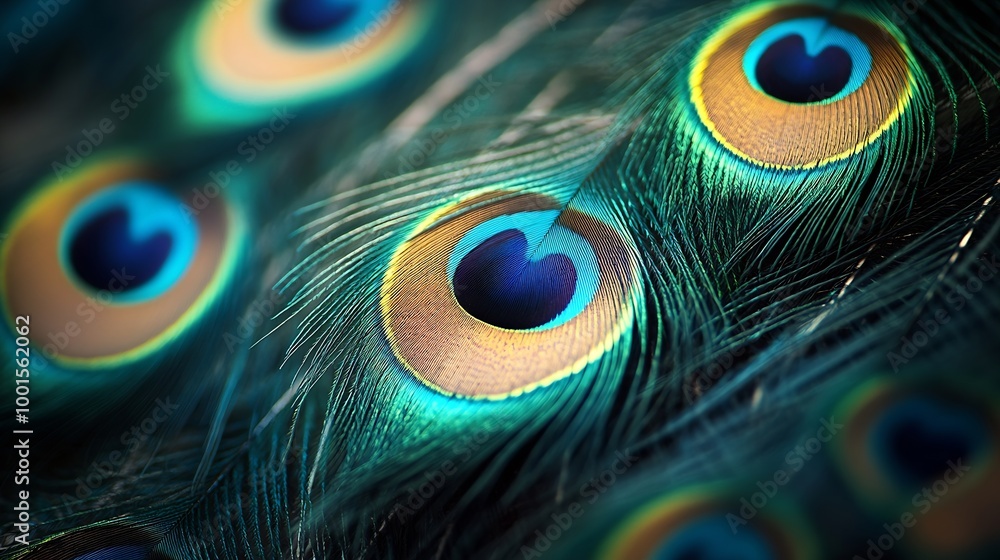 Poster closeup peacock feathers : generative ai