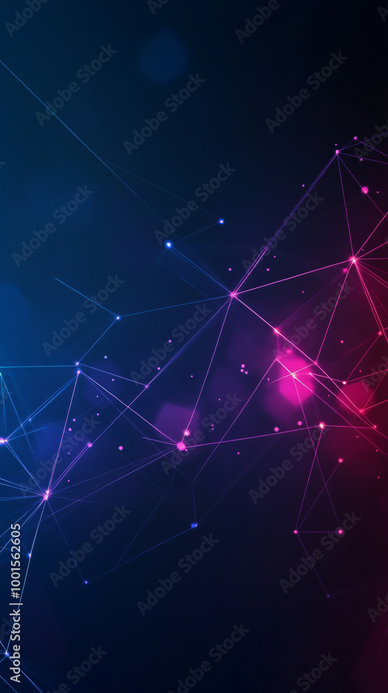 Poster connecting dots and lines forming intricate structure against dark blue and pink backdrop